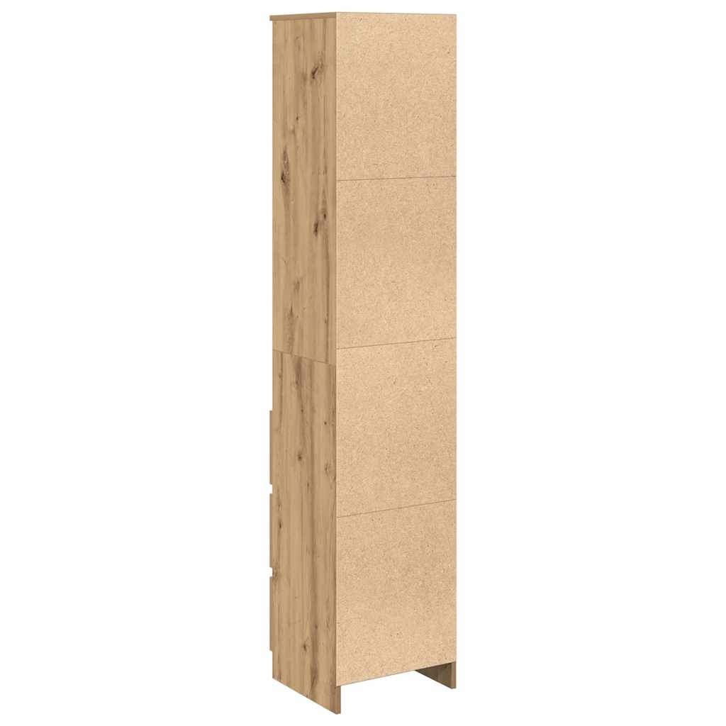 Hoge kast 37,5x35x180 cm bewerkt hout artisanaal eikenkleur