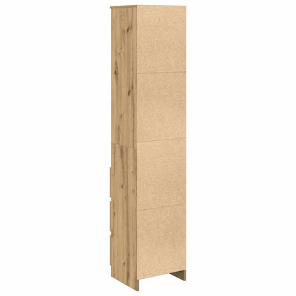 Hoge kast 37,5x35x180 cm bewerkt hout artisanaal eikenkleur