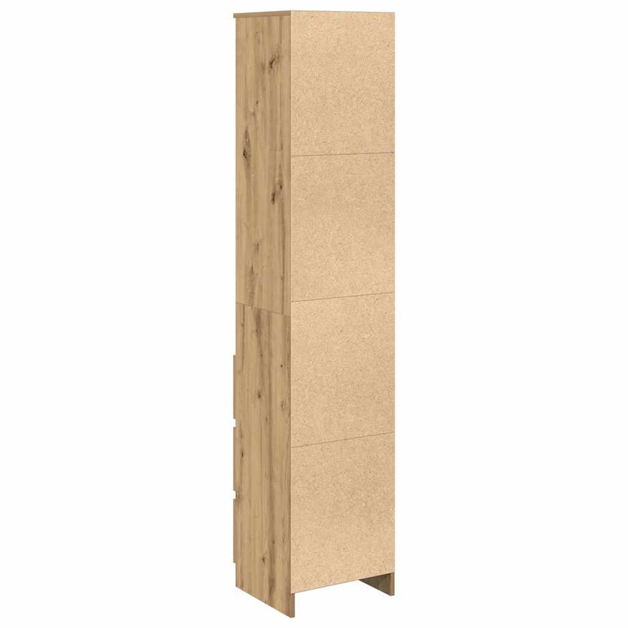 Hoge kast 37,5x35x180 cm bewerkt hout artisanaal eikenkleur