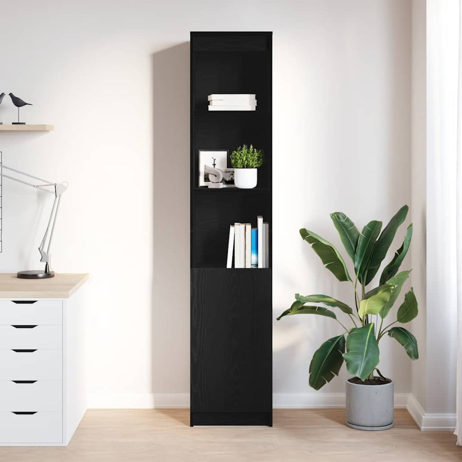 Highboard 37,5x35x180 cm spaanplaat zwart eikenkleurig