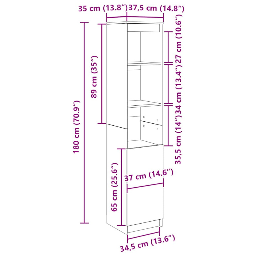 Highboard 37,5x35x180 cm spaanplaat sonoma eikenkleurig
