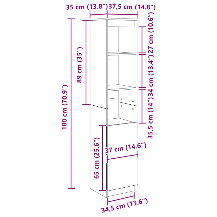 Hoge kast 37,5x35x180 cm spaanplaat gerookt eikenkleurig