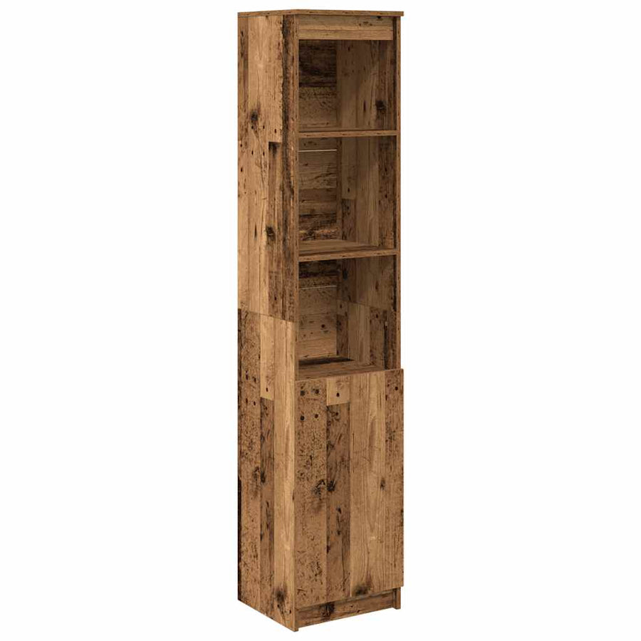 Hoge kast 37,5x35x180 cm bewerkt hout oud houtkleurig