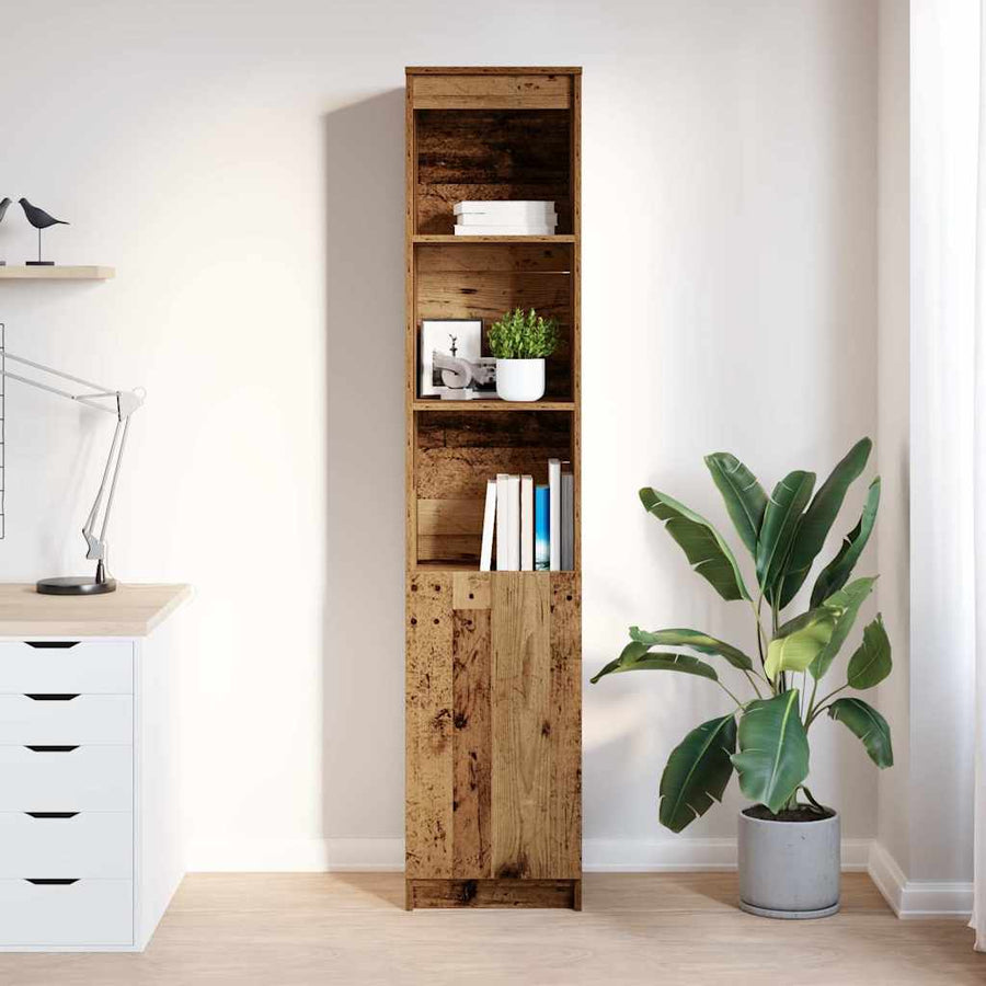 Hoge kast 37,5x35x180 cm bewerkt hout oud houtkleurig