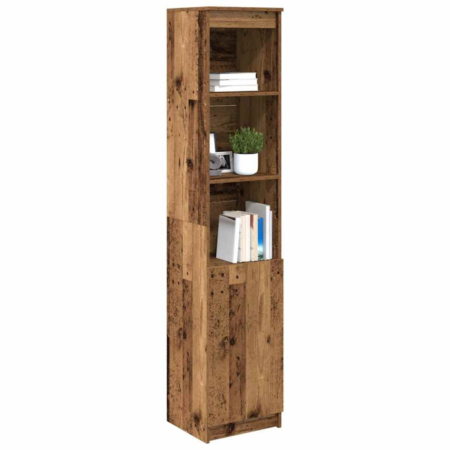 Hoge kast 37,5x35x180 cm bewerkt hout oud houtkleurig
