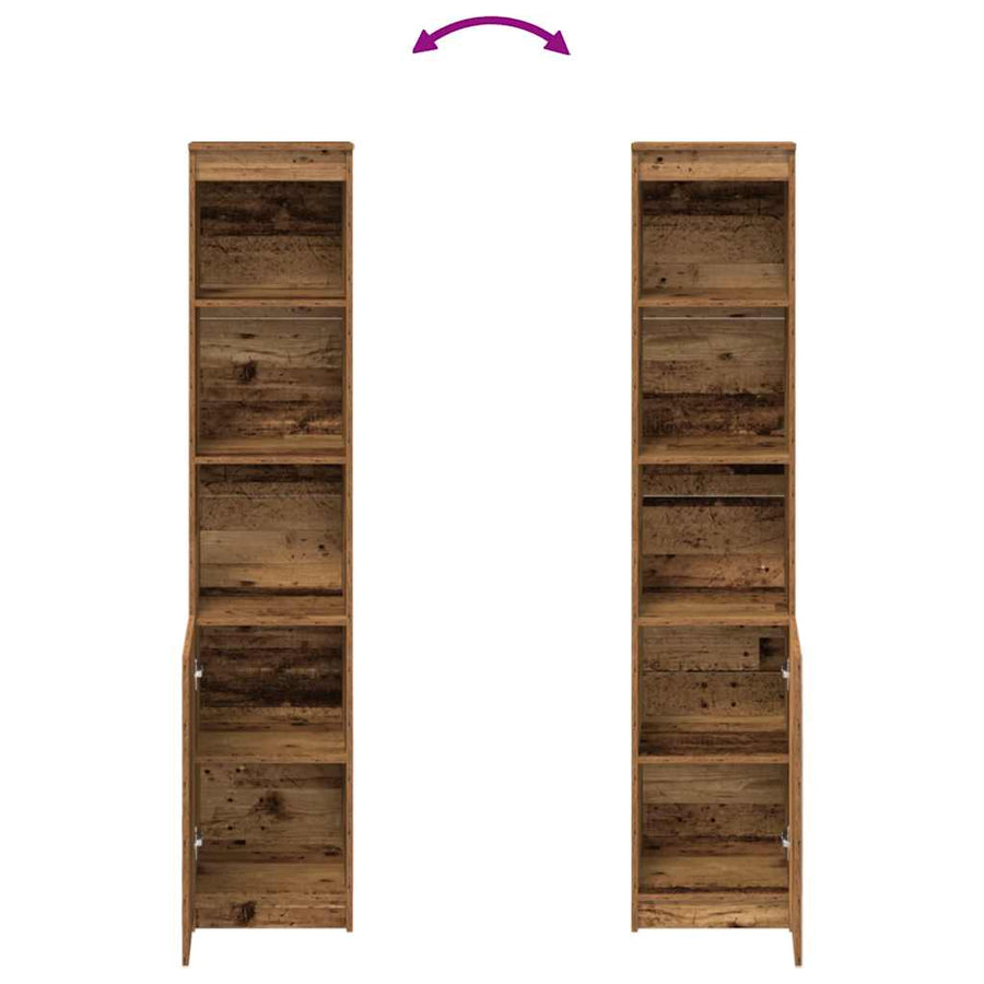 Hoge kast 37,5x35x180 cm bewerkt hout oud houtkleurig