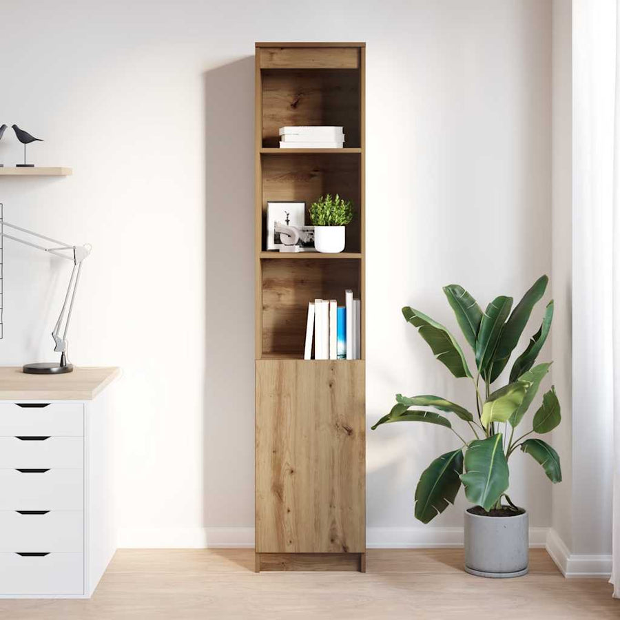 Hoge kast 37,5x35x180 cm bewerkt hout artisanaal eikenkleur