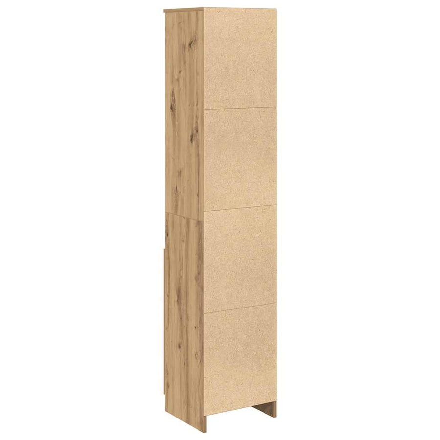 Hoge kast 37,5x35x180 cm bewerkt hout artisanaal eikenkleur