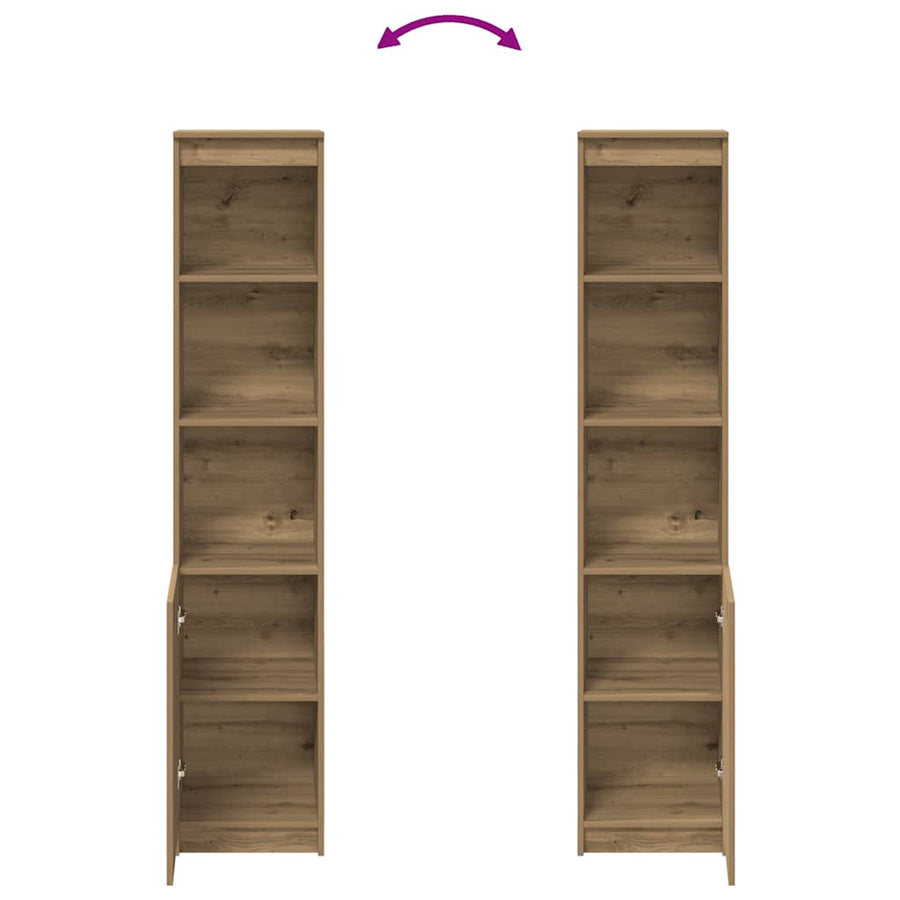 Hoge kast 37,5x35x180 cm bewerkt hout artisanaal eikenkleur