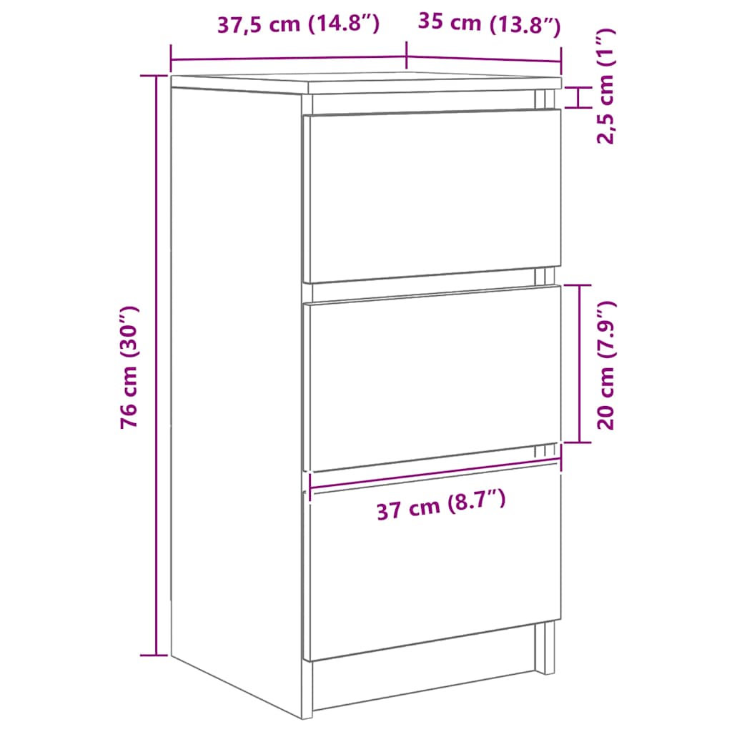 Dressoir 37,5x35x76 cm bewerkt hout betongrijs