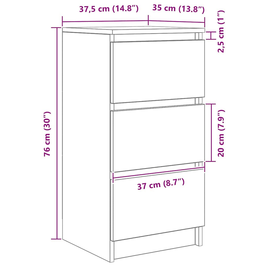 Dressoir 37,5x35x76 cm bewerkt hout betongrijs