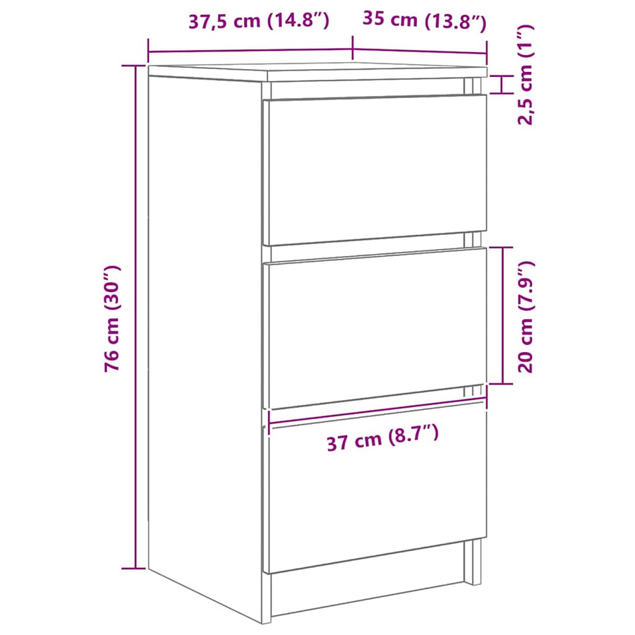 Dressoir 37,5x35x76 cm bewerkt hout gerookt eikenkleurig