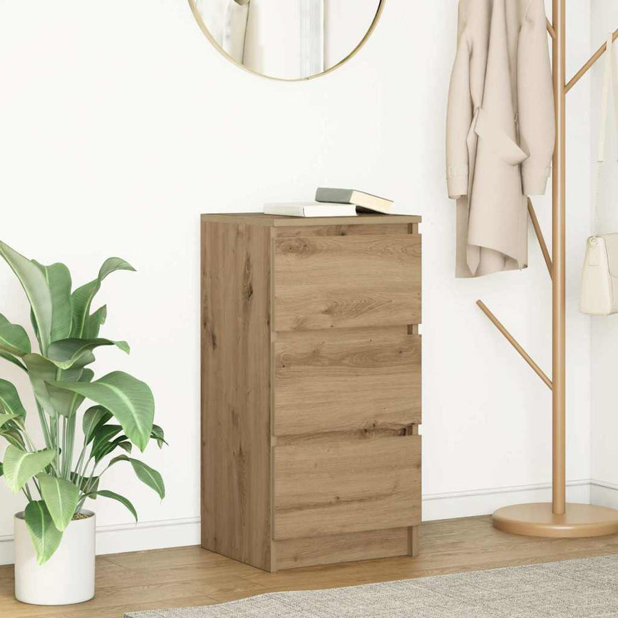 Dressoir 37,5x35x76 cm bewerkt hout artisanaal eikenkleurig