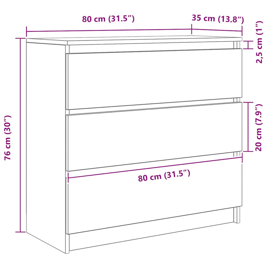 Dressoir 80x35x76 cm spaanplaat wit