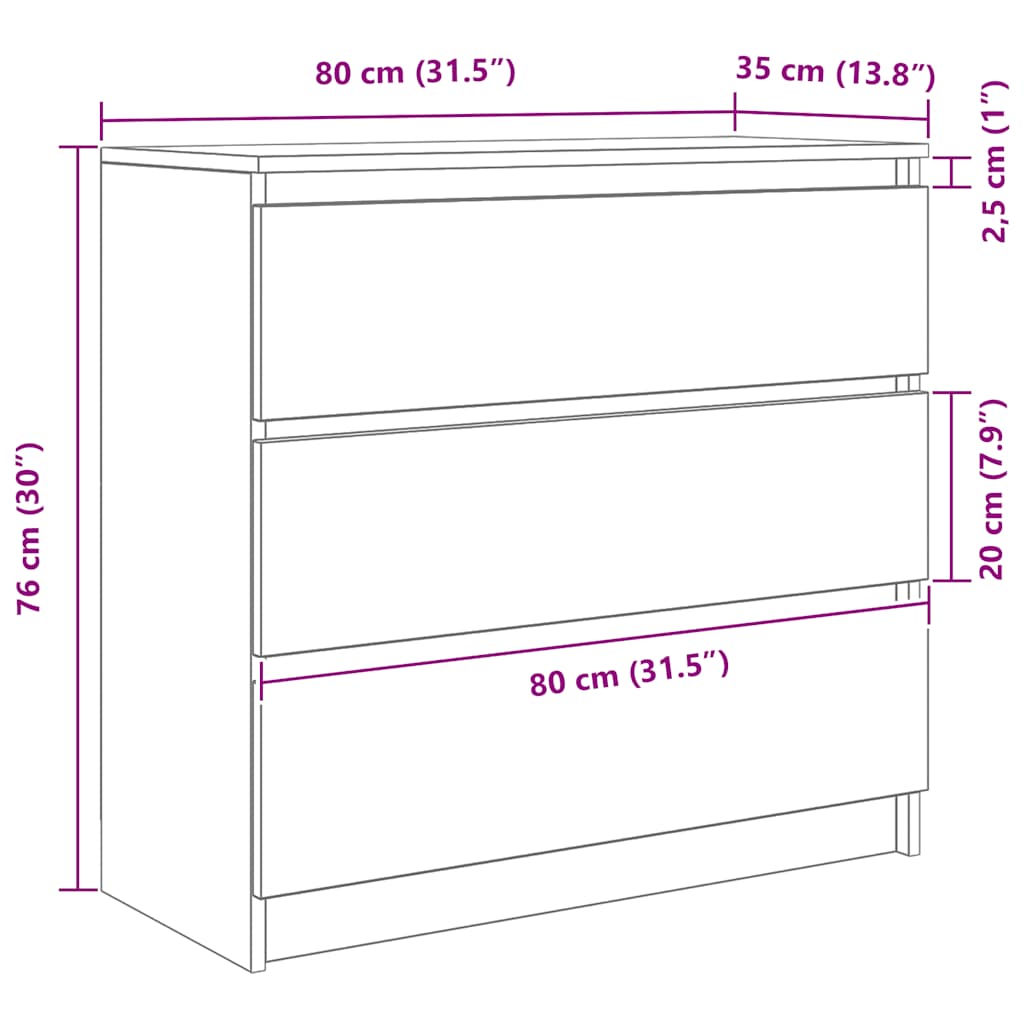 Dressoir 80x35x76 cm spaanplaat oud hout