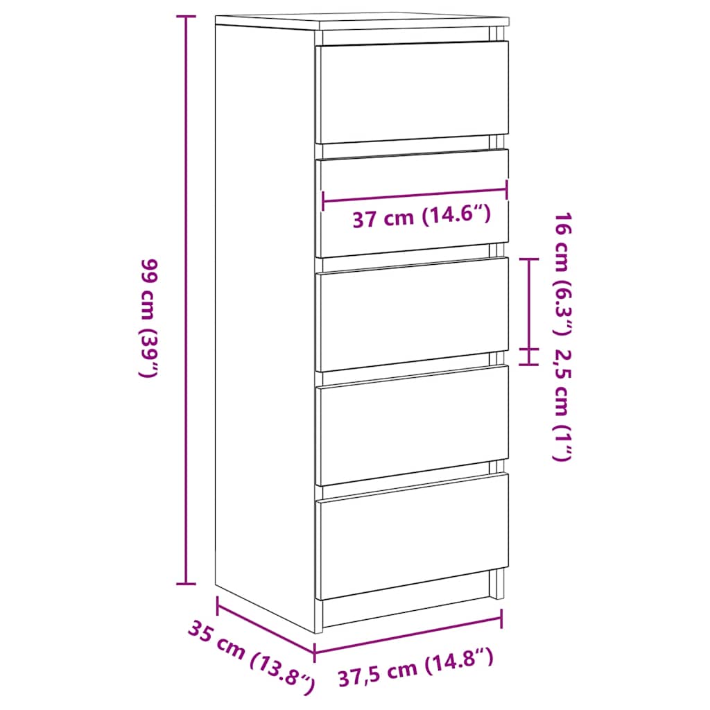 Dressoir met lades 37,5x35x99 cm spaanplaat betongrijs