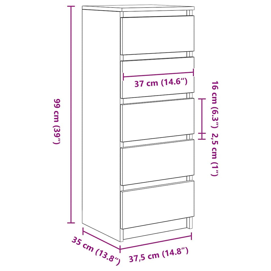 Dressoir met lades 37,5x35x99cm spaanplaat artisanaal eikenhout