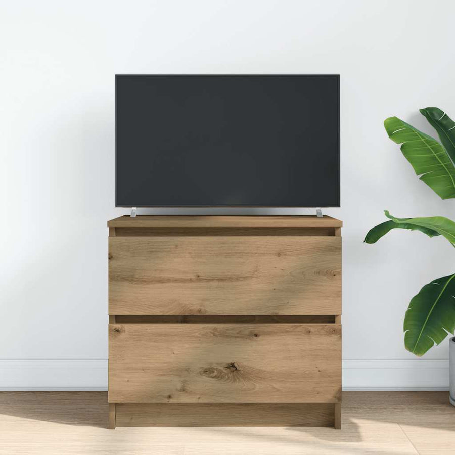 Tv-Meubel 60X35X54 Cm Bewerkt Hout Artisanaal Eikenkleur 60 cm