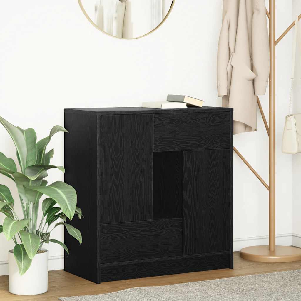 Dressoir met lades en deuren 70,5x34x74,5 cm zwart eikenkleurig