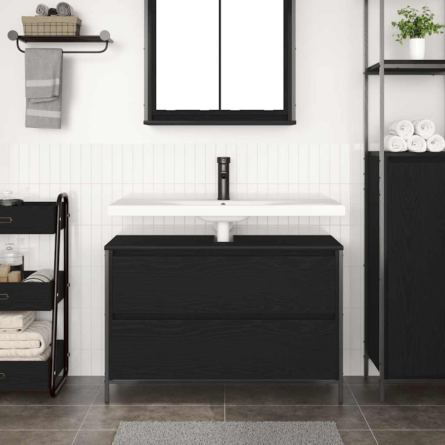 Badkamerkast met lades 90x34,5x60 cm zwart eikenkleurig