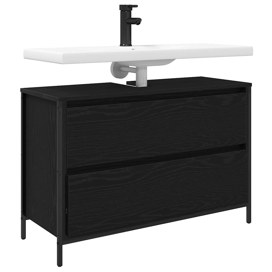 Badkamerkast met lades 90x34,5x60 cm zwart eikenkleurig