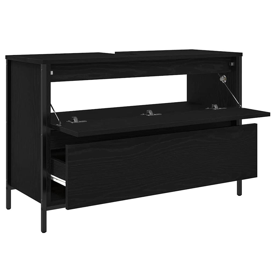 Badkamerkast met lades 90x34,5x60 cm zwart eikenkleurig