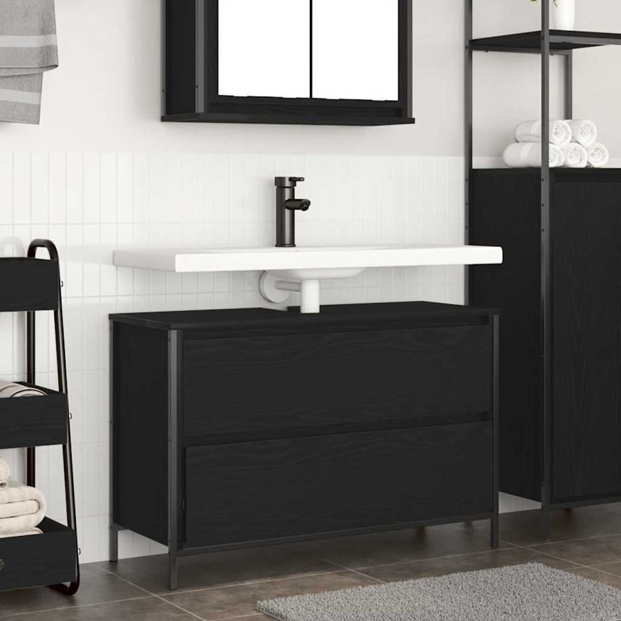 Badkamerkast met lades 90x34,5x60 cm zwart eikenkleurig