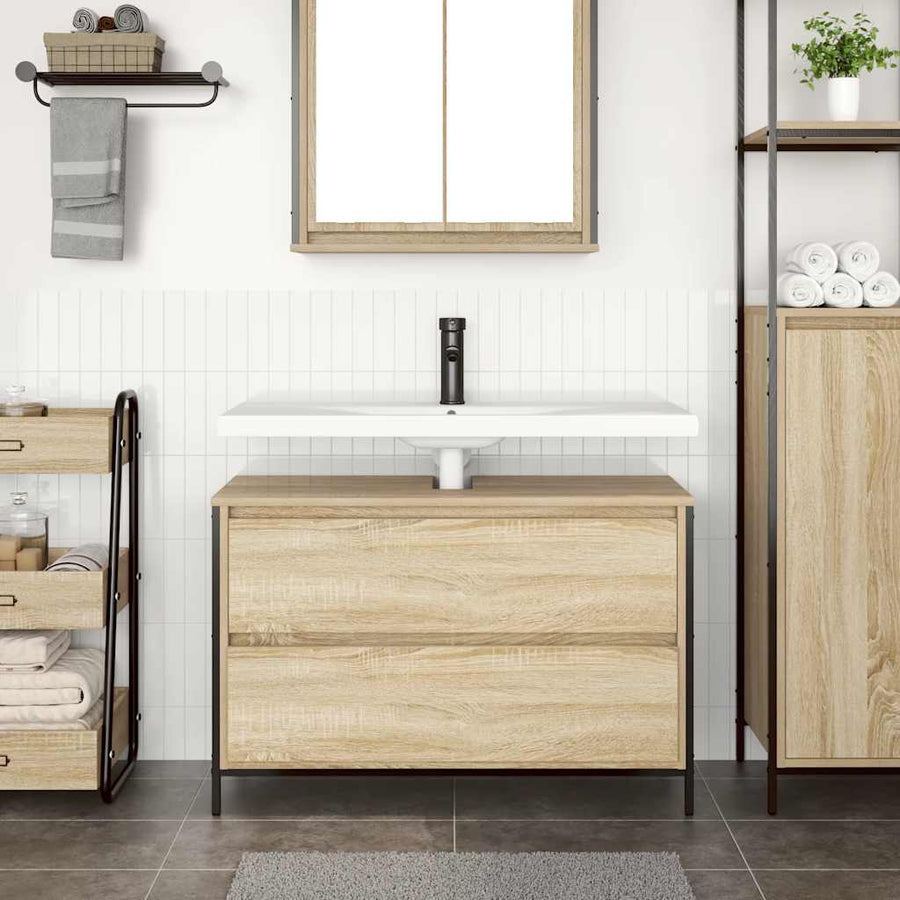 Badkamerkast met lades 90x34,5x60 cm Sonoma eikenkleurig