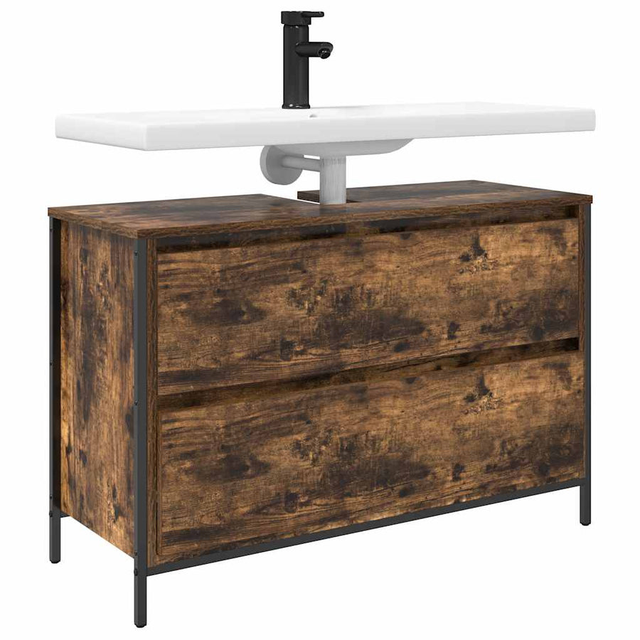 Badkamerkast met lades 90x34,5x60 cm gerookt eikenkleurig