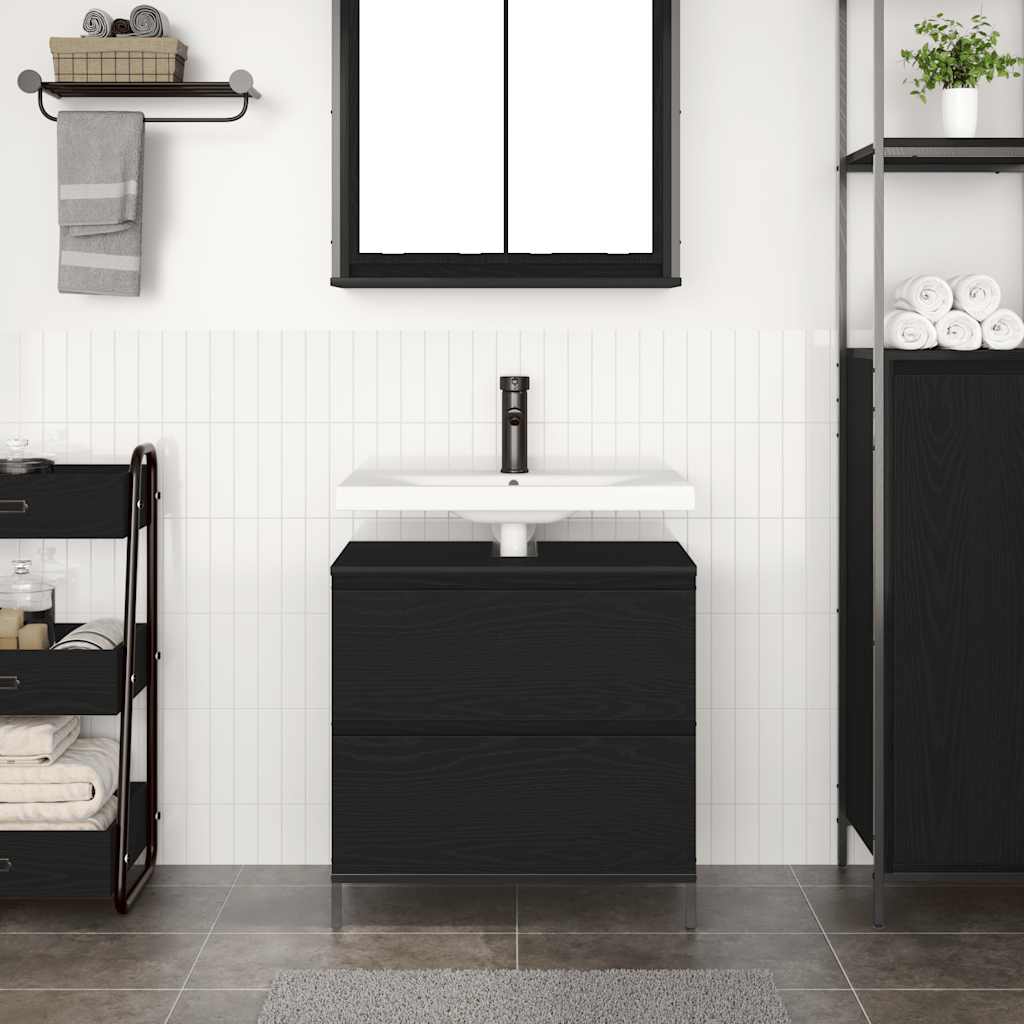 Badkamerkast met lades 60x34,5x60 cm zwart eikenkleurig