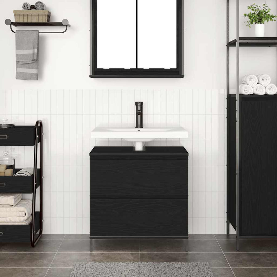 Badkamerkast met lades 60x34,5x60 cm zwart eikenkleurig