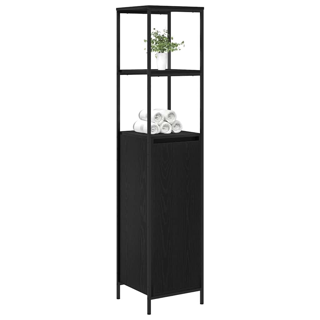 Badkamermeubel met planken 36x35x165 cm zwart eikenkleurig