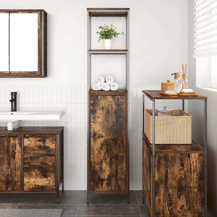 Badkamermeubel met planken 36x35x165 cm gerookt eiken