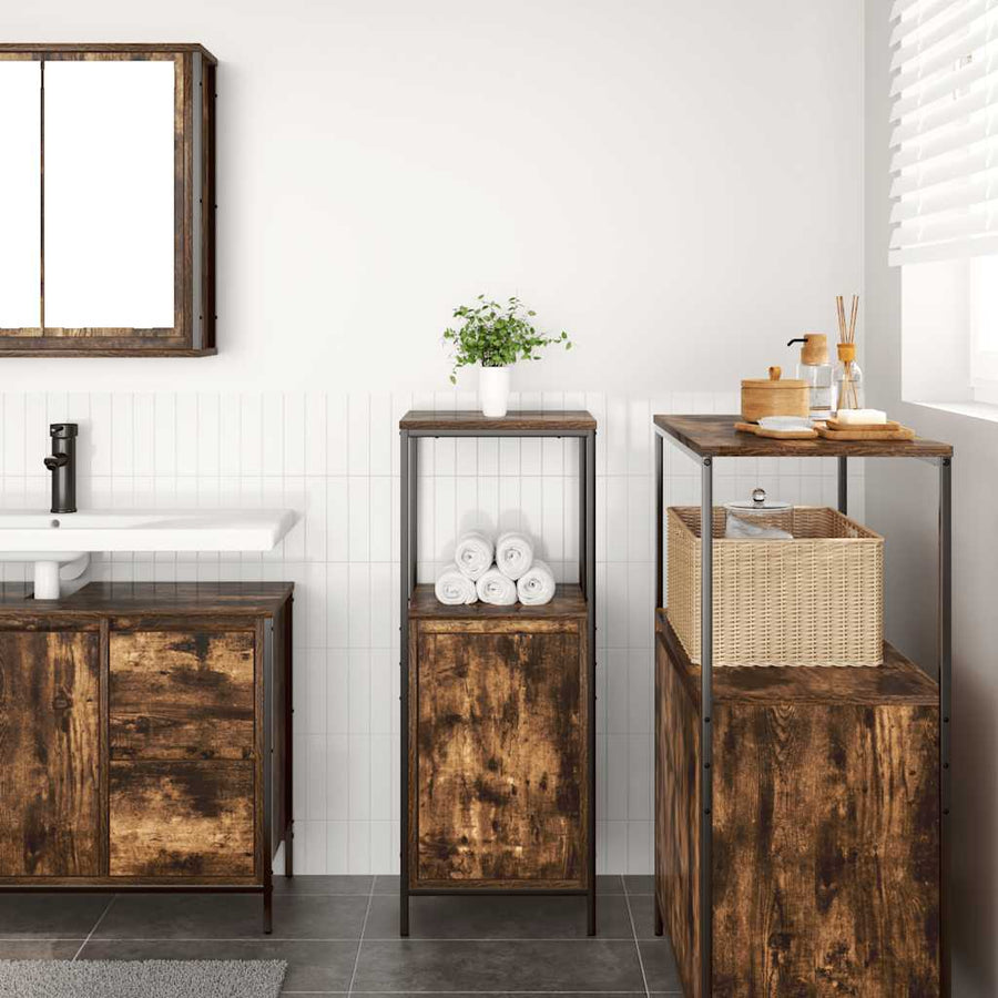 Badkamerkast met planken 36x35x95 cm gerookt eiken