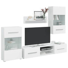 5-delige Tv-meubels met LED-verlichting bewerkt hout matwit