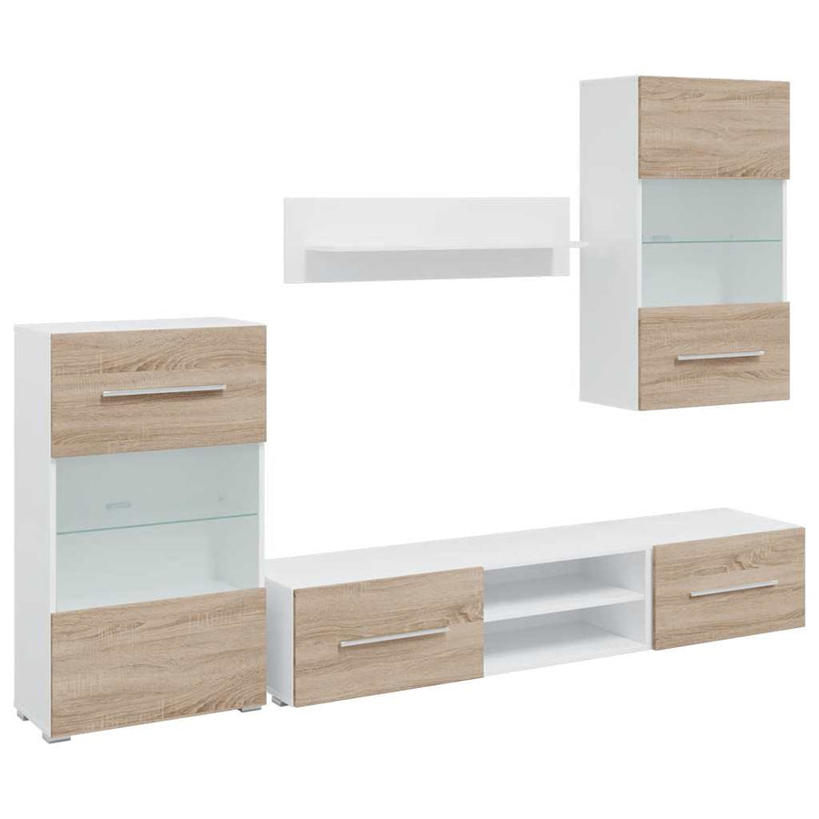 5-delige Tv-meubels met LED bewerkt hout sonoma eiken