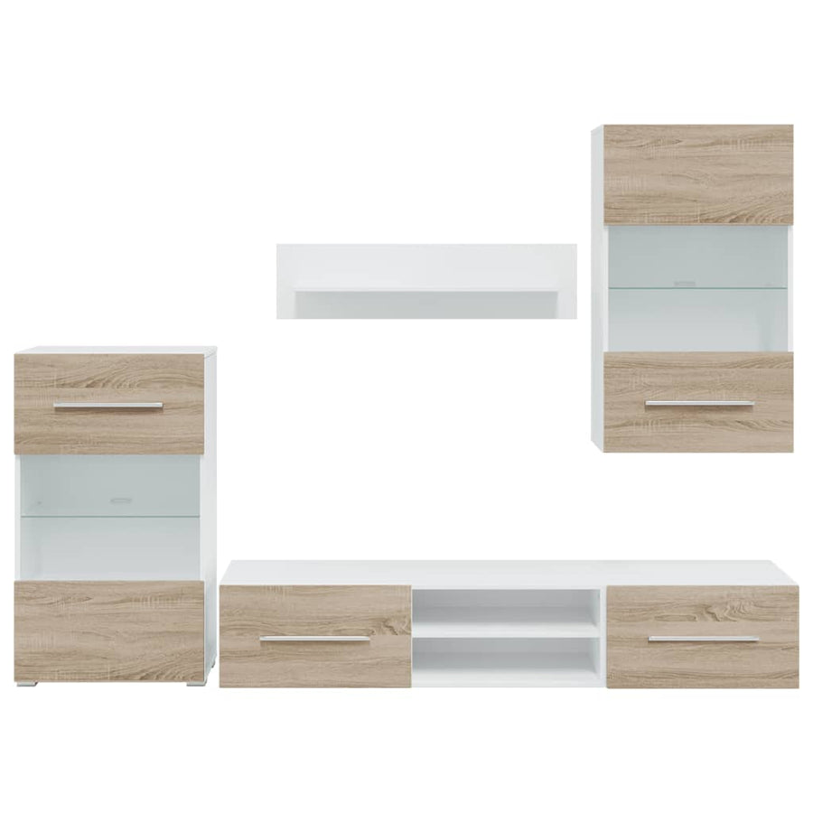 5-delige Tv-meubels met LED bewerkt hout sonoma eiken