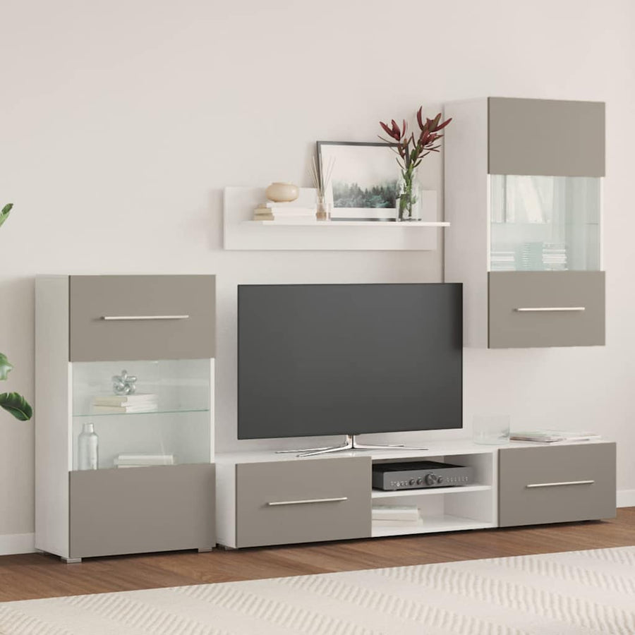 5-delige Tv-meubels met LED-verlichting bewerkt hout steengrijs