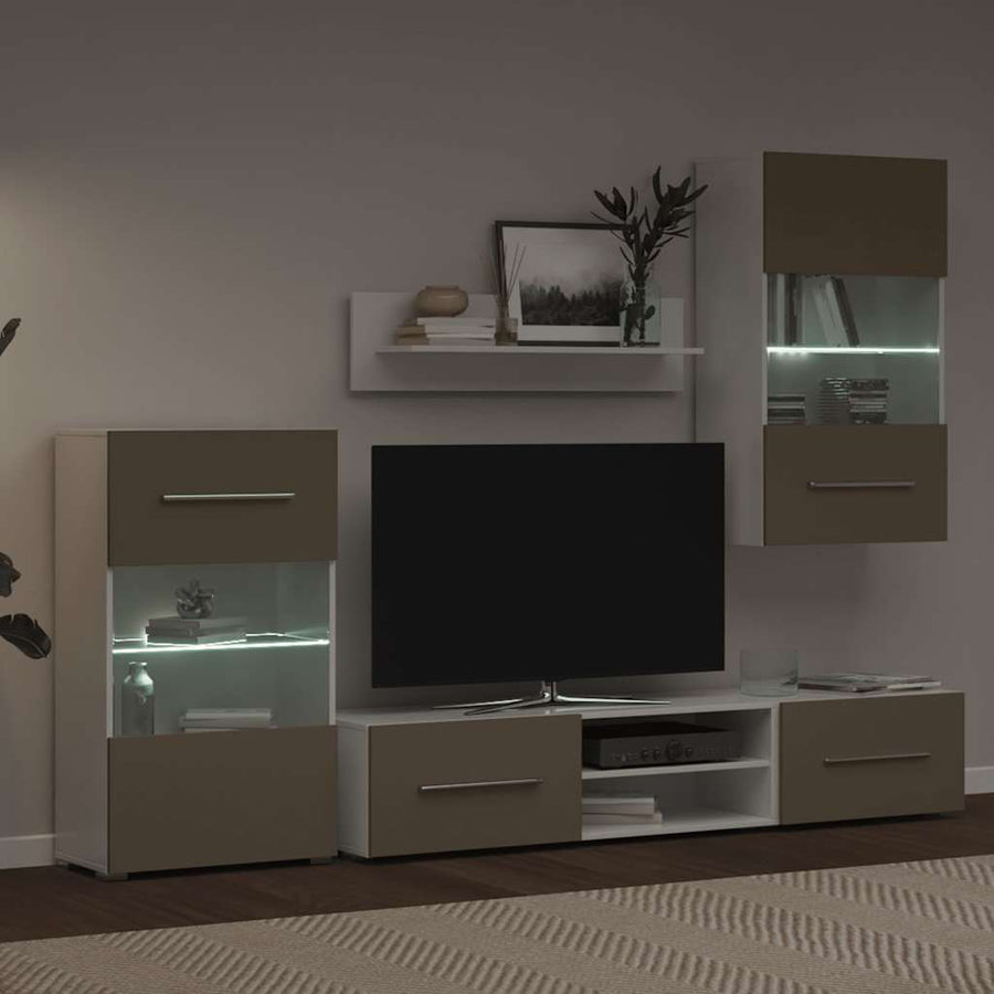 5-delige Tv-meubels met LED-verlichting bewerkt hout steengrijs