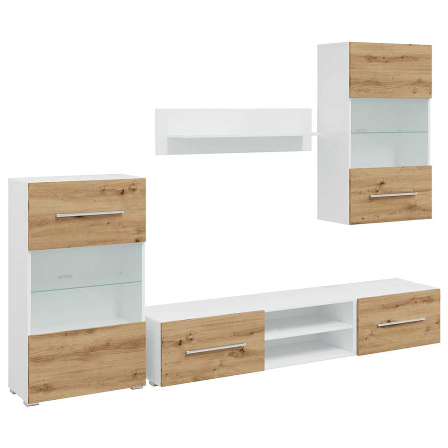 5-delige Tv-meubels met LED bewerkt hout artisanaal eikenkleur
