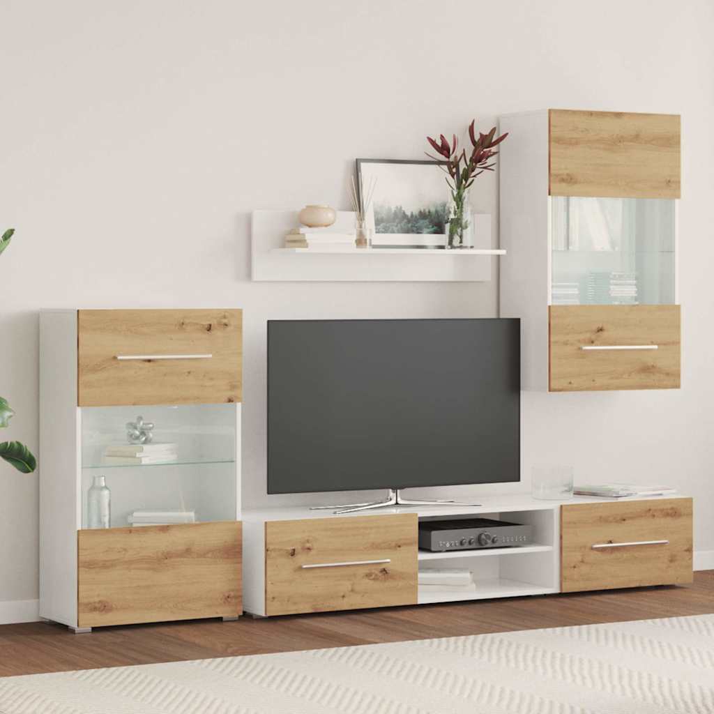 5-delige Tv-meubels met LED bewerkt hout artisanaal eikenkleur