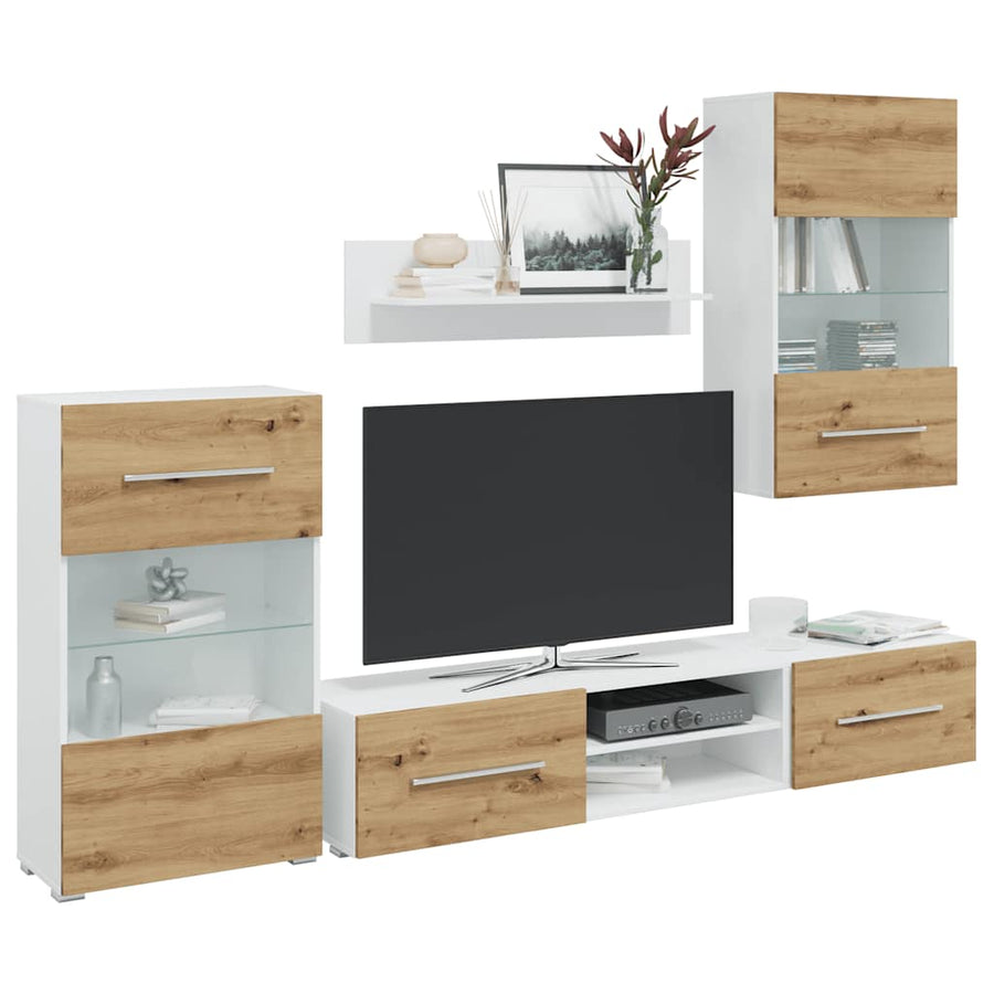 5-delige Tv-meubels met LED bewerkt hout artisanaal eikenkleur