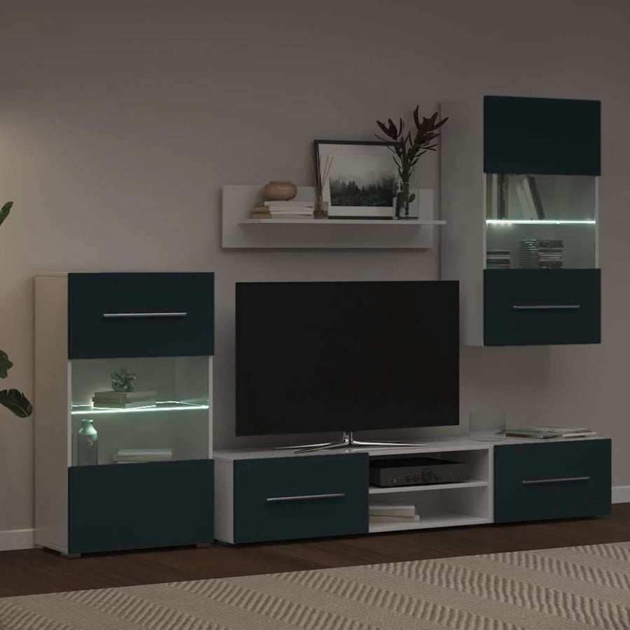 5-delige Tv-meubels met LED-verlichting bewerkt hout matindigo