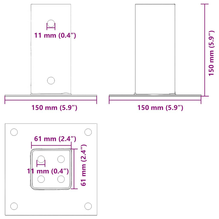 Spokkels Vierkant Gegalvaniseerd Staal Kleurig 4 61 x 61 mm Zilver