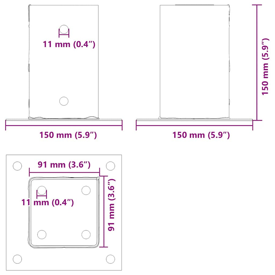 Spokkels Vierkant Gegalvaniseerd Staal Kleurig 4 91 x 91 mm Zilver