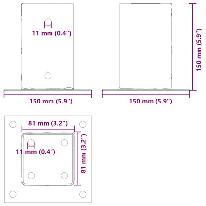 Spokkels Vierkant Gepoedercoat Staal 4 81 x 81 mm Antraciet