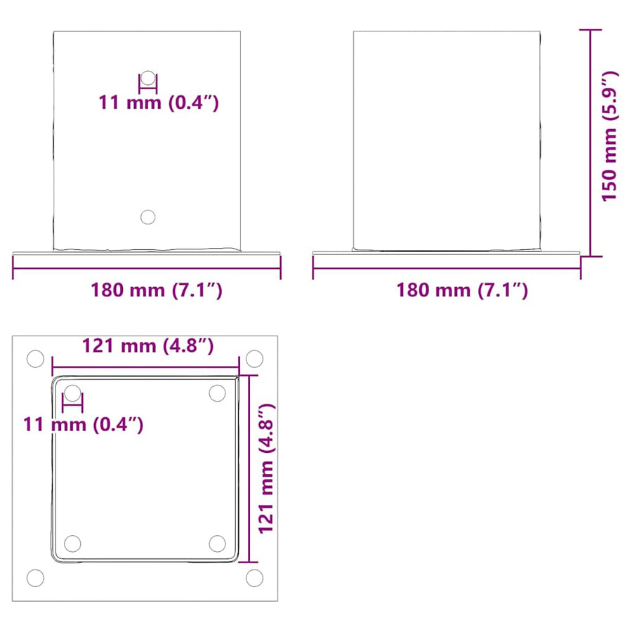 Paonderstellen Vierkant Gepoedercoat Staal 4 121 x 121 mm Antraciet