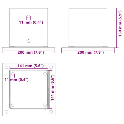Spokkels vierkant 4 st 141x141 mm gepoedercoat staal antraciet