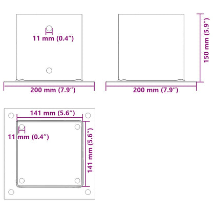 Paonderstellen Vierkant Gepoedercoat Staal 12 141 x 141 mm Antraciet