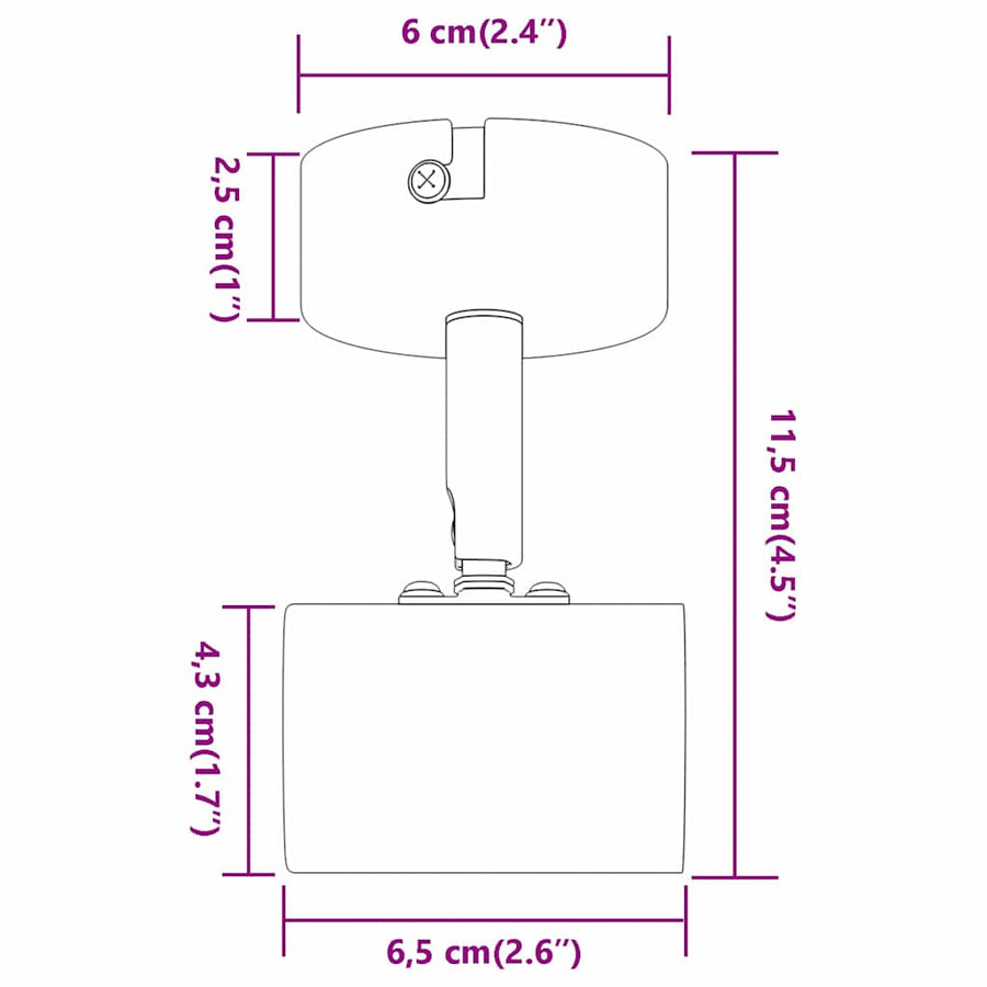 Plafondspot met schijnwerpers Wit 6,5 x 6 x 11,5 cm Metaal